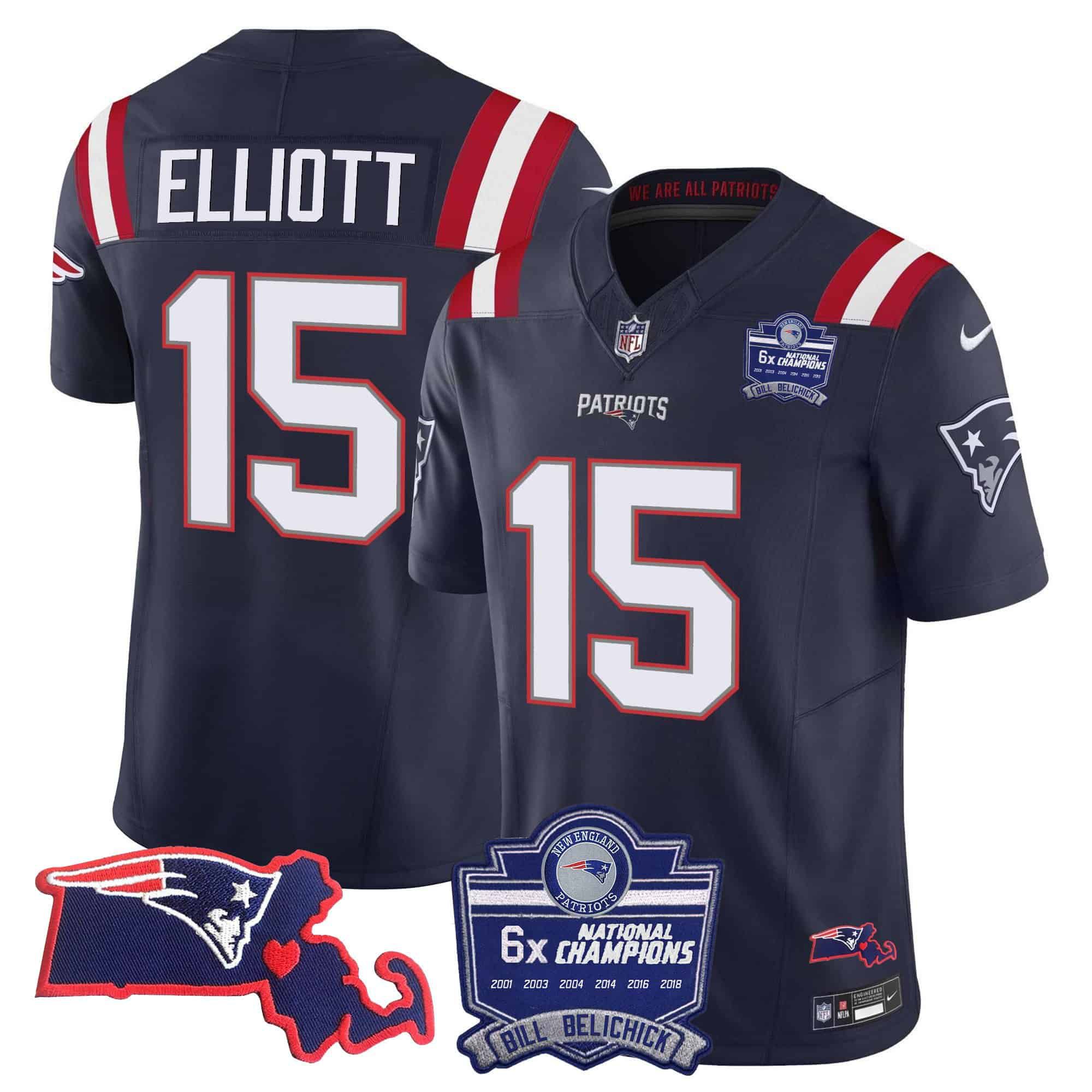 Men New England Patriots #15 Elliott Dark blue 2024 Nike 6x Champions Patch Vapor Limited NFL Jersey style 1->indianapolis colts->NFL Jersey